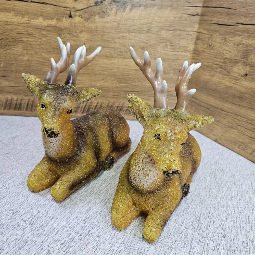 VTG 60s Melted Popcorn Plastic Holiday Buck Deer Set of 2 Christmas NO BULB/CORD
